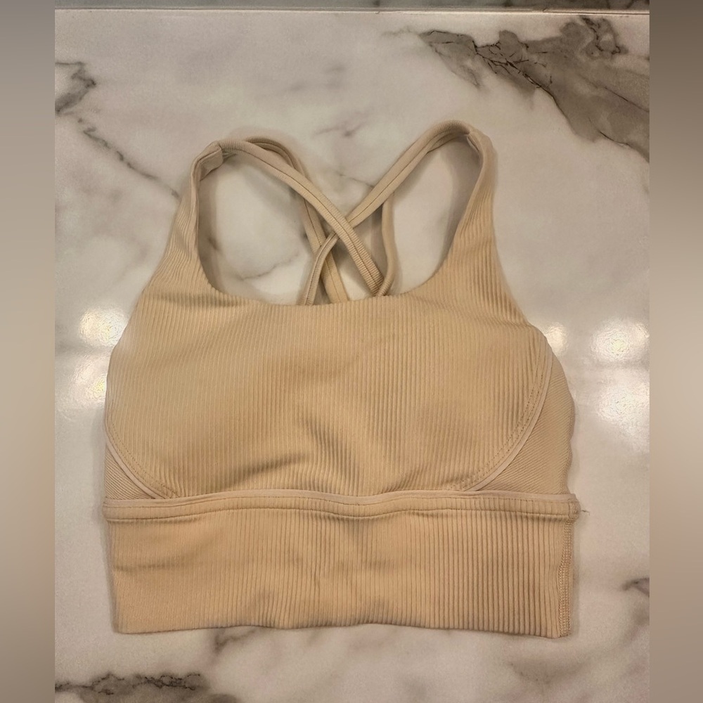 Women's Cream Ribbed Sports Bra